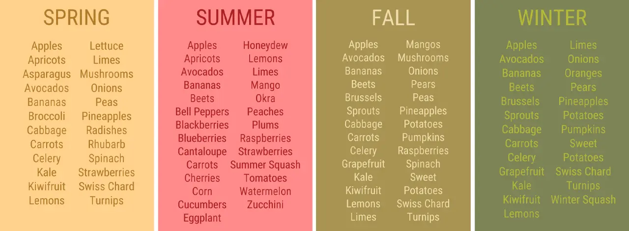 Seasonal fruit and vegetable guide: spring, summer, fall, winter produce