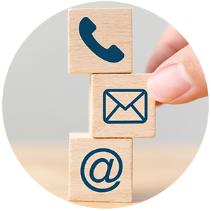 Building blocks with contact icons on them
