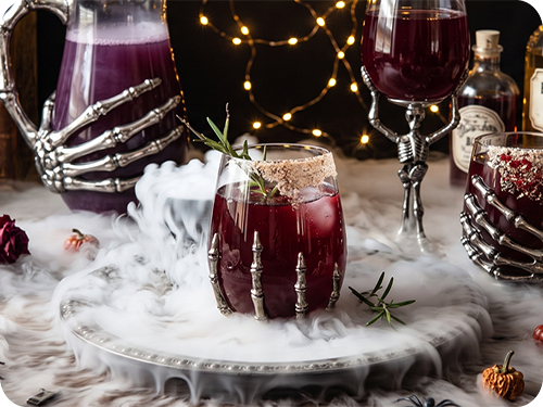 Spooky halloween themed cocktails surrounded by fog