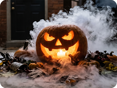 Halloween Jack-O-lantern surrounded by fog